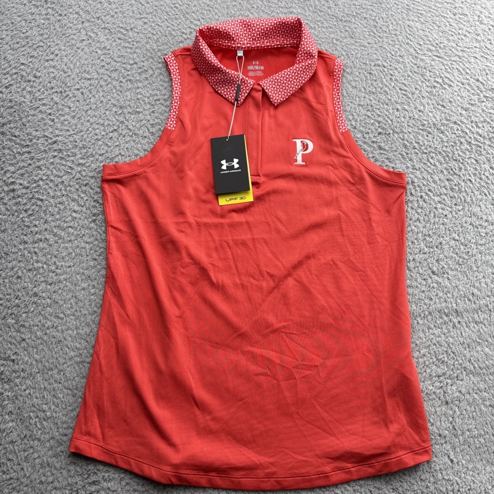 Under Armour Golf Polo Shirt Womens Medium Red NWT Sleeveless UPF 30+ Pickleball